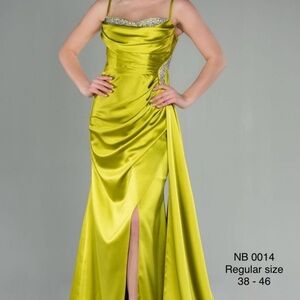 Chartreuse Asymmetrical Slit Gown